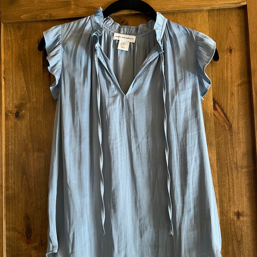 Cupcakes and Cashmere blue flutter tank top